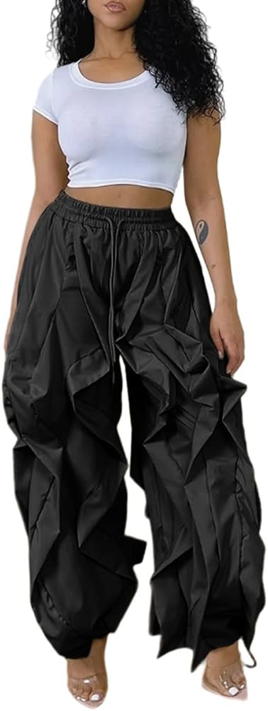 knowfashionstyle Cargo Pants for Women Baggy Loose Fit Y2K Casual Pant Drawstring Wide Leg Street... | Amazon (US)