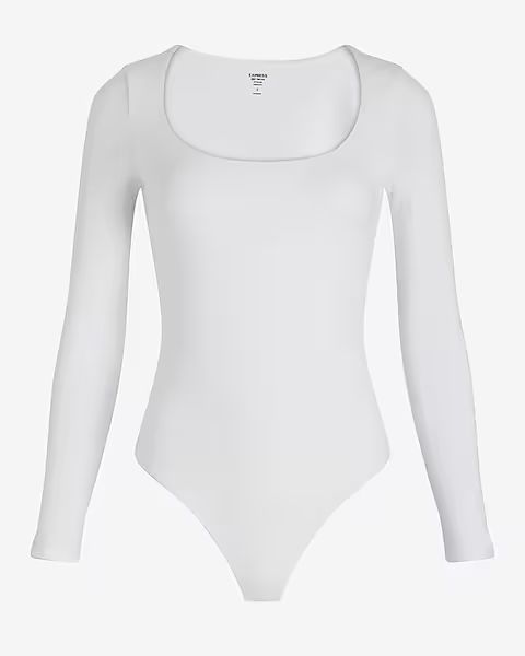 Body Contour Stretch Cotton Scoop Neck Long Sleeve Bodysuit | Express