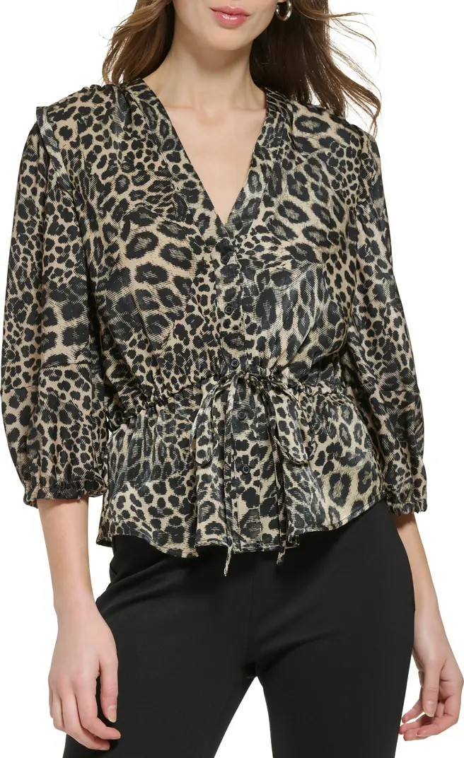 Leopard Print Tie Waist Satin Blouse | Nordstrom Rack