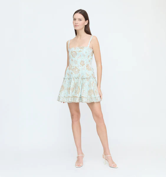 The Seraphina Mini Nap Dress - Aqua Calico Trellis | Hill House Home US