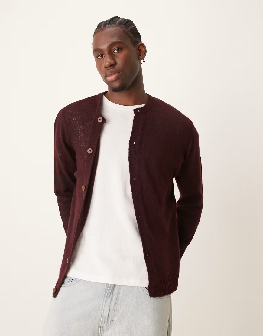ASOS DESIGN knitted cardigan in burgundy-Red | ASOS (Global)