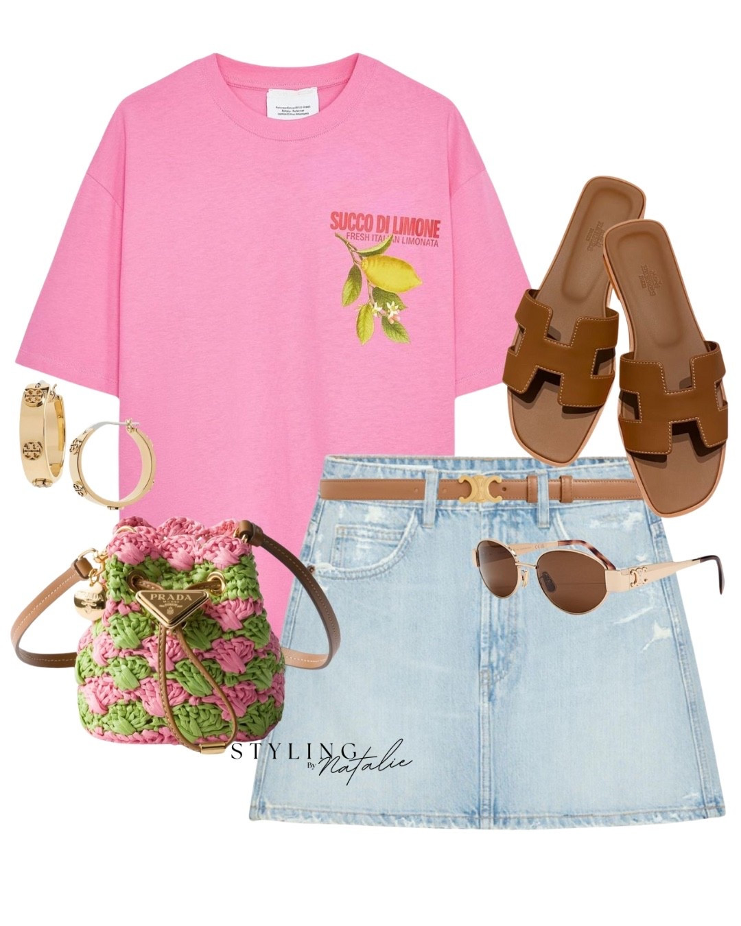 Graphic t-shirt & denim mini skirt 🍋💗 Pink lemon print t-shirt, mini denim skirt, Prada woven bucket bag, Celine belt, brown slides & Celine sunglasses. Summer outfit, fruit print t-shirts, pink, Zara, new in high street, casual wear

#LTKsummer #LTKstyletip #LTKuk