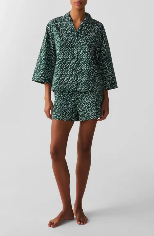 Petite Plume Olivia Cotton Poplin Short Pajamas in Medium Green at Nordstrom, Size Large | Nordstrom