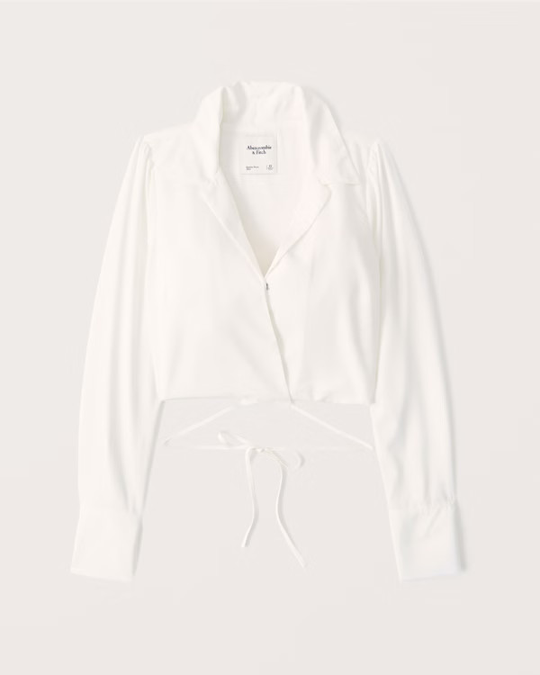 Long-Sleeve Cropped Wrap Top | Abercrombie & Fitch (US)