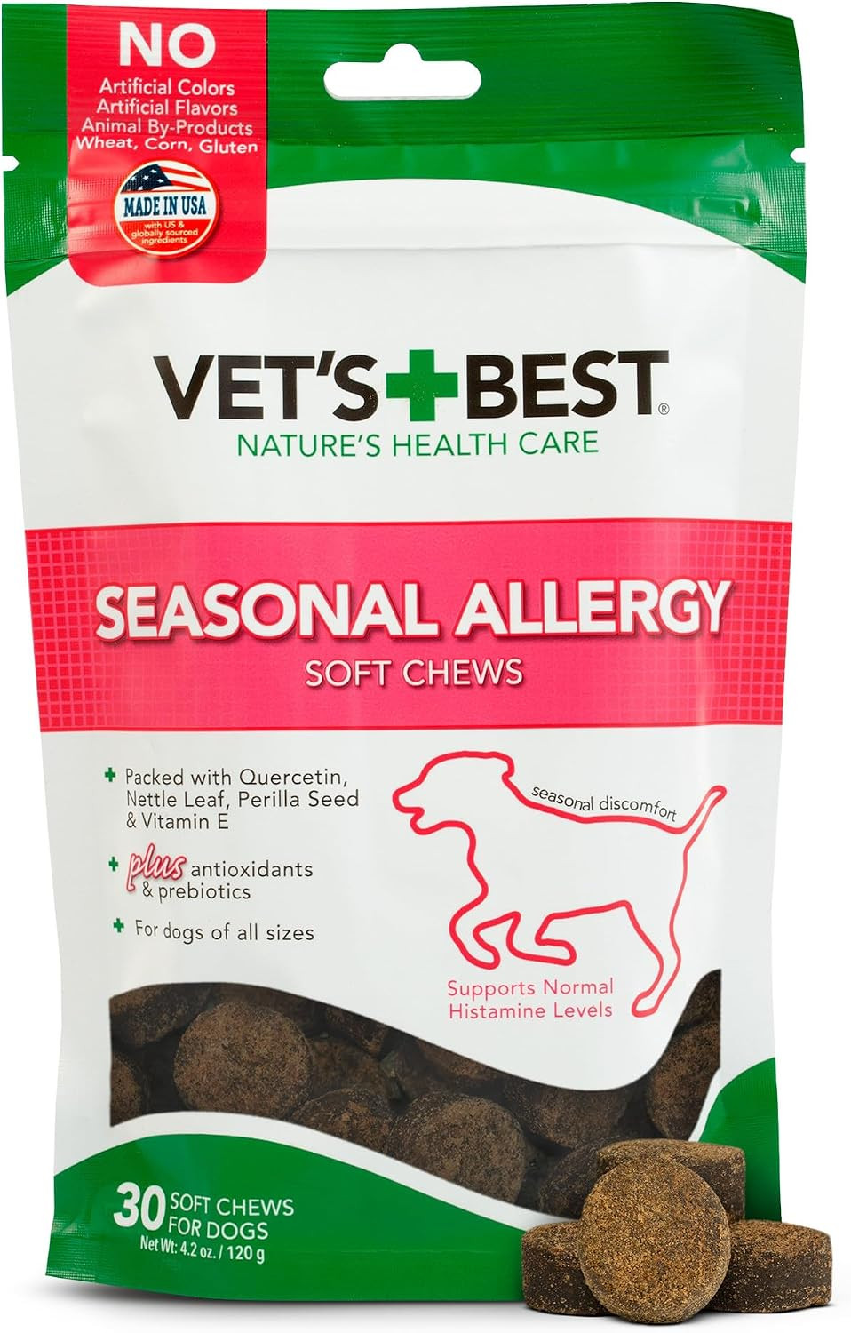 Vet's Best Seasonal Allergy Soft Chews for Dogs, Soothes Dog, 30 Day Supply | Amazon (US)