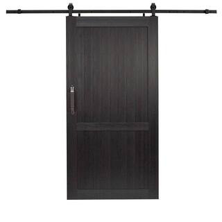 Pinecroft 42 in. x 84 in. Millbrooke Black H Style Ready to Assemble PVC Vinyl Sliding Barn Door ... | The Home Depot