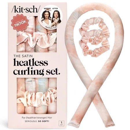 Kitsch Satin Heatless Curling Rod Headband, 1 Piece Set, Heatless, Sunset Tie Dye | Walmart (US)