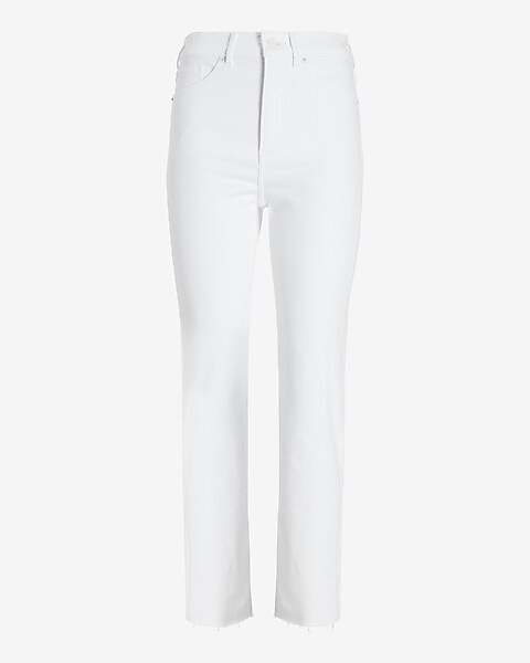 Super High Waisted Supersoft White Raw Hem Slim Jeans | Express