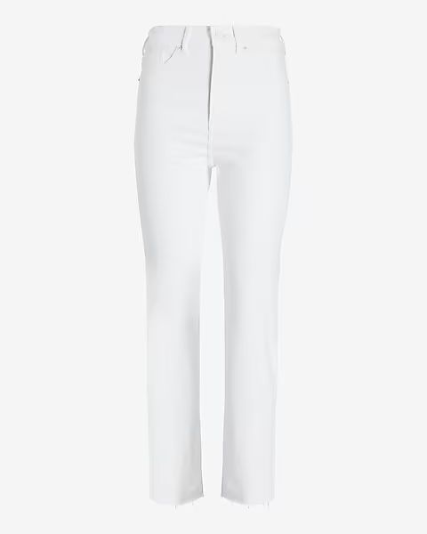 Super High Waisted Supersoft White Raw Hem Slim Jeans | Express