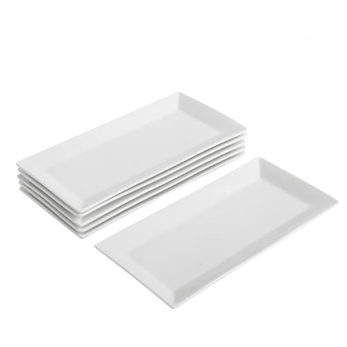 Rectangular Serving Platter Set, 12 Inch Large Serving Plates, Stackable Serving Tray for Wedding, Ceramic White Serving Platters for Entertaining, Dishwasher & Oven Safe, Gift for Housewarming (4PCS) | Amazon (US)
