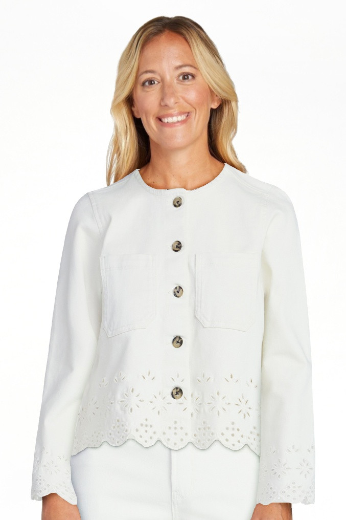 Free Assembly Women's and Women's Plus Embroidered Eyelet Denim Jacket, Sizes XS-4X | Walmart (US)