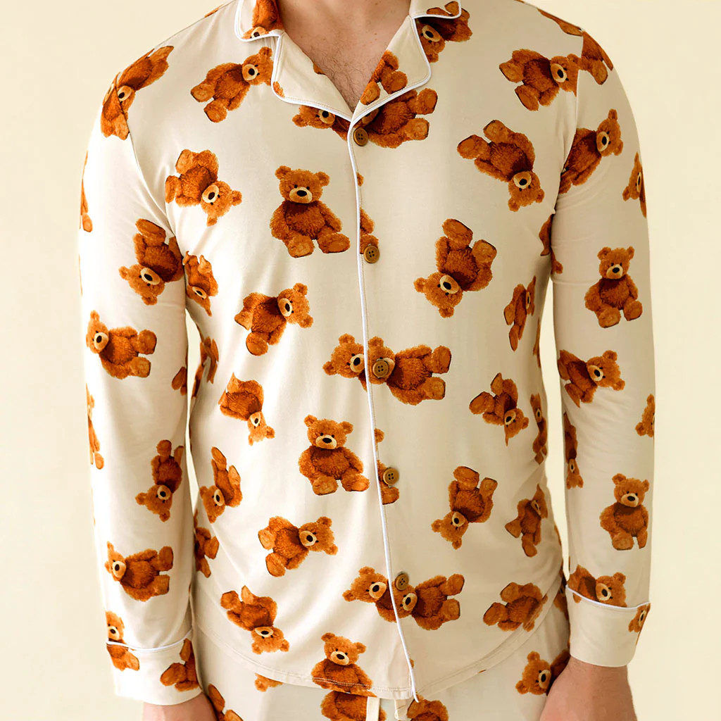 Bears Yellow Long Sleeve Luxe Men's Pajamas | Teddy Freddy | Posh Peanut