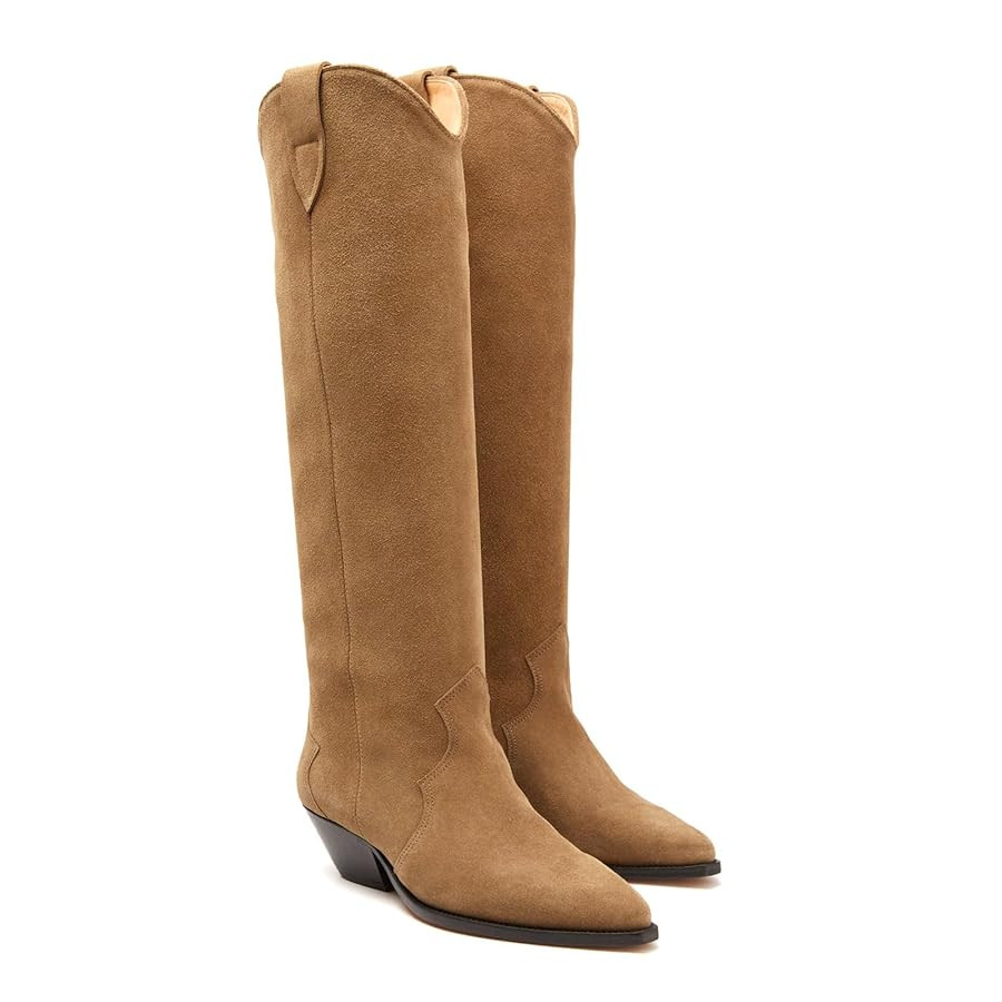 Suede Knee High Boots for Women Pointed Toe Cowboy Boots Chunky Low Heels Tall Long Boots Dressy ... | Amazon (US)