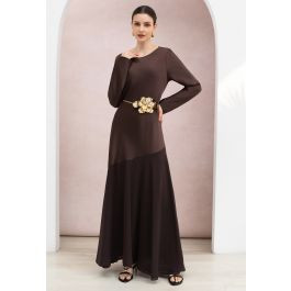 Asymmetric Chiffon Panel Hem Satin Maxi Dress in Chocolate Brown for Bridal Events & Formal Dinne... | Chicwish