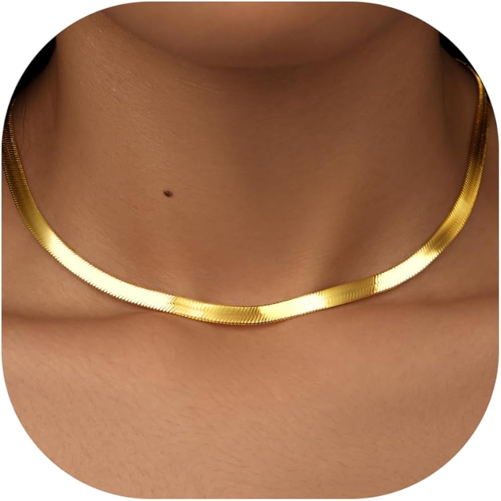 WomenGifts 14K Gold Silver Plated Herringbone Necklace for Women – Dainty Snake Chain Choker, T... | Amazon (US)
