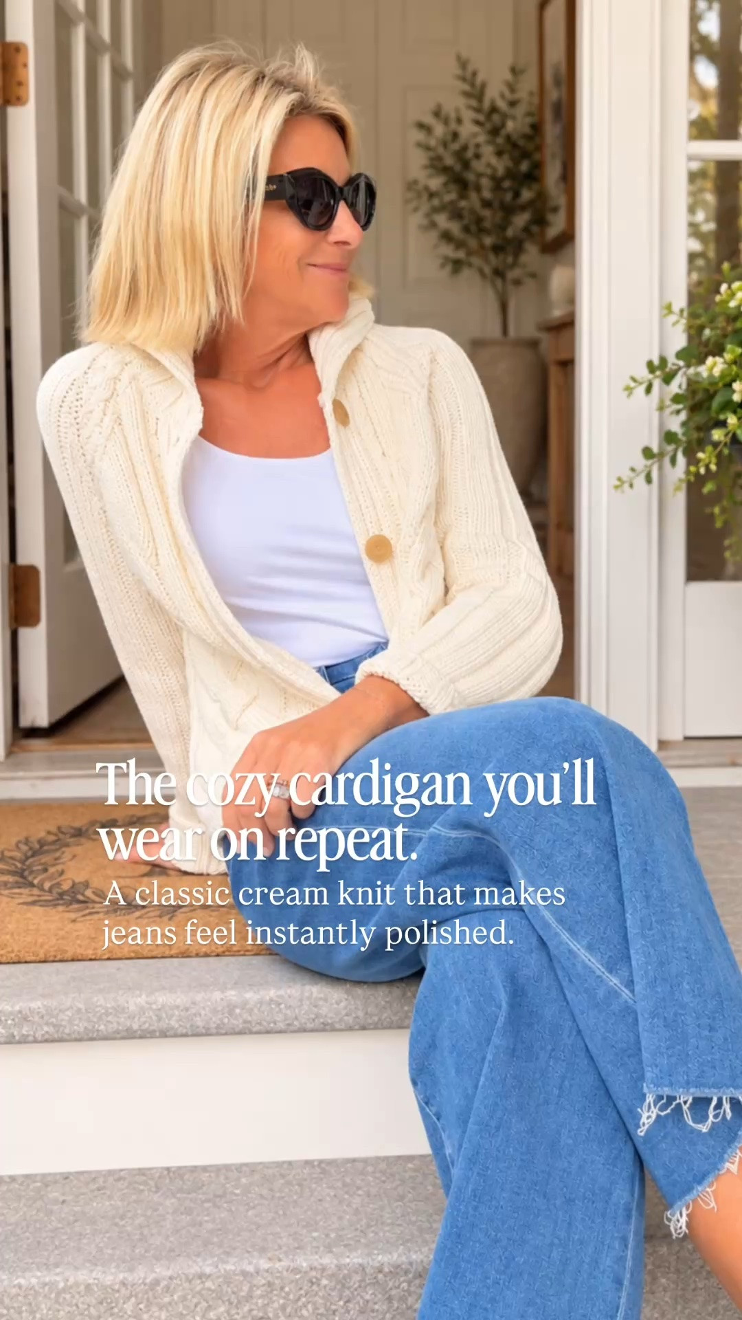 This cream cable-knit cardigan is such an easy fall layer. Paired with a white tank and wide-leg jeans, it’s cozy, classic, and polished enough for all those everyday plans.

👩‍💻 LTK PRO TIPS
❤️ Heart = Support my posts ;-)
🔖 Save = Get sale & restock alerts for the things you love!
📋 Lists = Keep favorites organized (List ideas: Christmas, Birthdays, and Vacations!)
📲 Share = Send lists and products to a friend (or your daughters like me).
💬 Comment = Ask me anything, and I’ll answer. ;-)

#LTKSeasonal #LTKOver40 #LTKootd