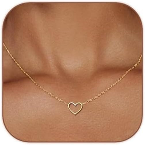 Cute Heart Necklace Dainty 18k Gold Plated Tiny Heart Pendant Choker Necklaces Small Gold Love Op... | Amazon (US)