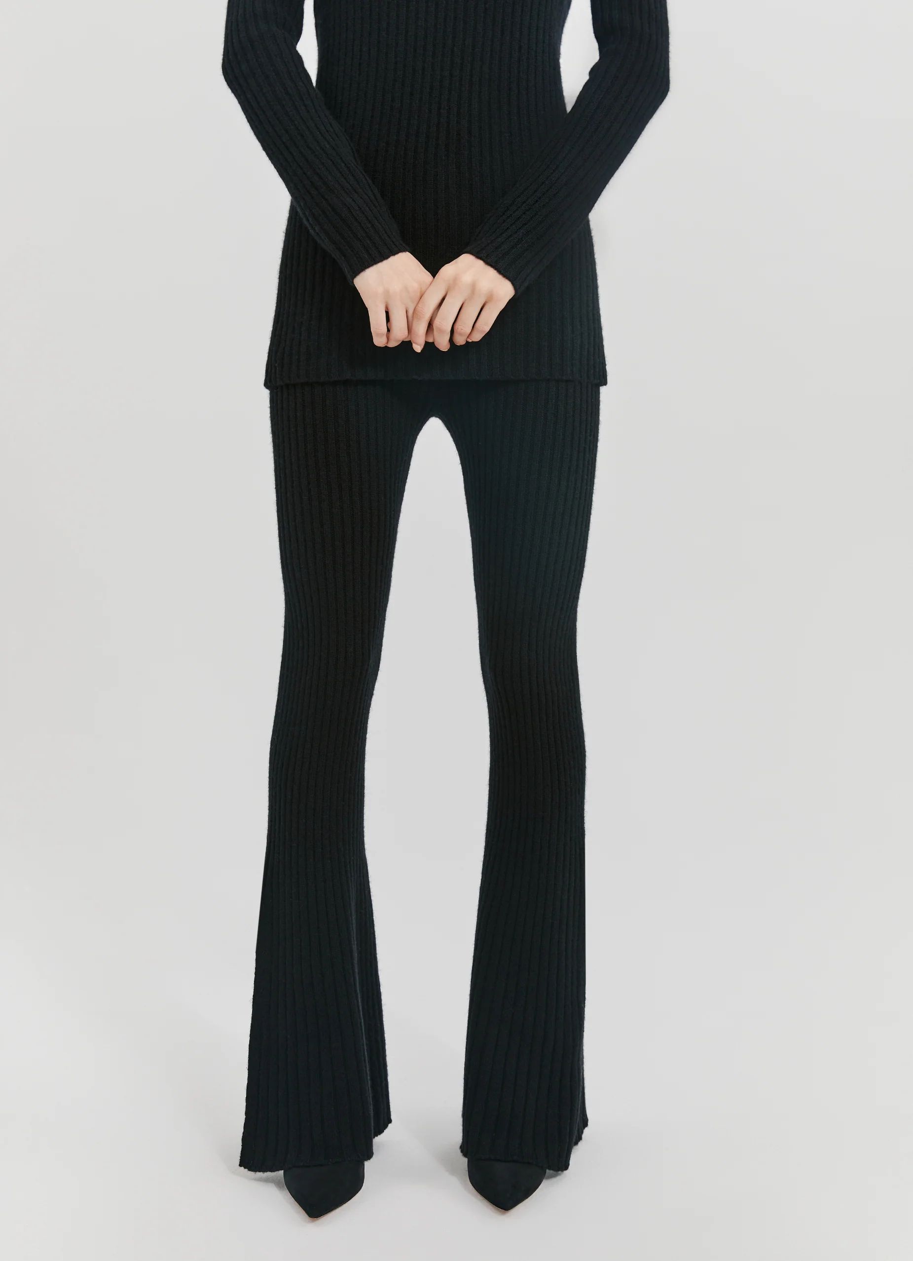 Ribbed Knitted Flare Pants | Something Navy