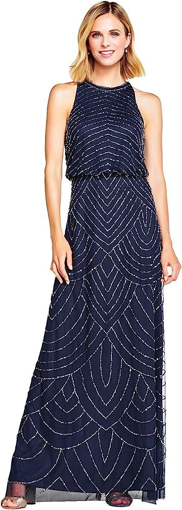 Adrianna Papell Women's Halter Art Deco Beaded Blouson Dress | Amazon (US)