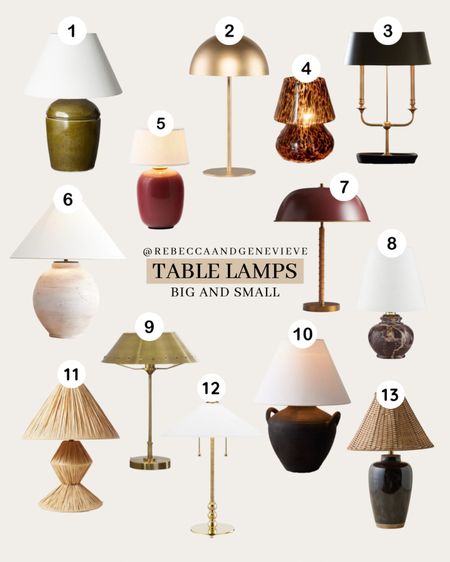 My current favorite table lamps. Number 4, 5 and 8 are tiny and so cute!
-
Home decor. Light fixture. Fall decor  

#LTKhome #LTKfindsunder50 #LTKfindsunder100