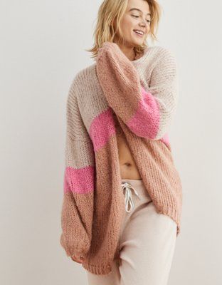 Aerie Colorblock Oversized Cardigan | American Eagle Outfitters (US & CA)