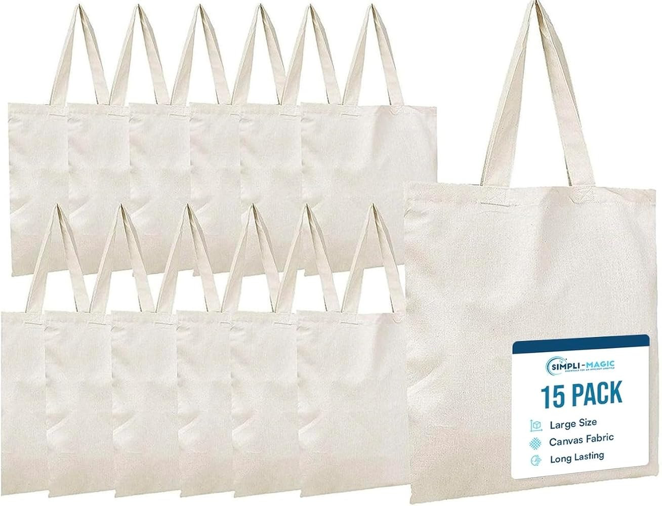 Simpli-Magic Canvas Tote Bags, 13"x15", Pack of 15, Natural | Amazon (US)