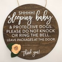 Protective Dog Leave Packages Baby Sleeping Front Door Sign Dogs No Soliciting Felt Flower Wooden Sign Baby Shower Gift New Parents | Etsy (US)