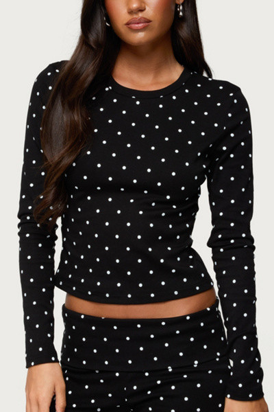 Edikted Daliya Polka Dot Long Sleeve Top | Urban Outfitters (US and RoW)