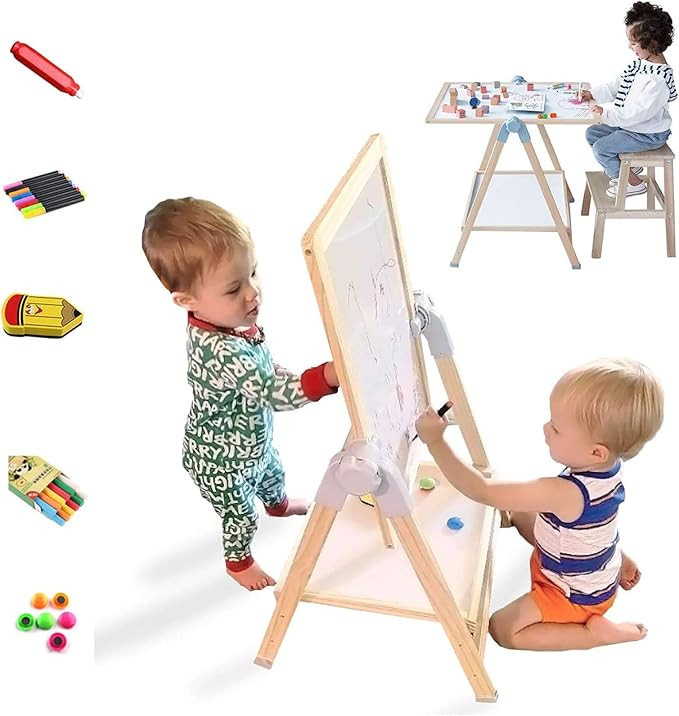 QZMTOY Kids Art Easel, Deluxe Standing Easel Set, Adjustable Art Table, Dry Erase Board&Chalkboar... | Amazon (US)