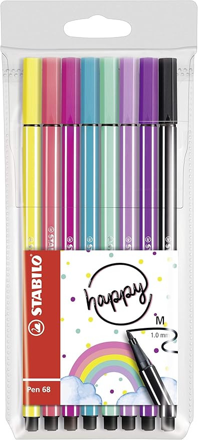 Stabilo Pen 68 Living Colours Drawing Felt Pens Pack of 8 Medium Tip Rainbow Design | Amazon (US)