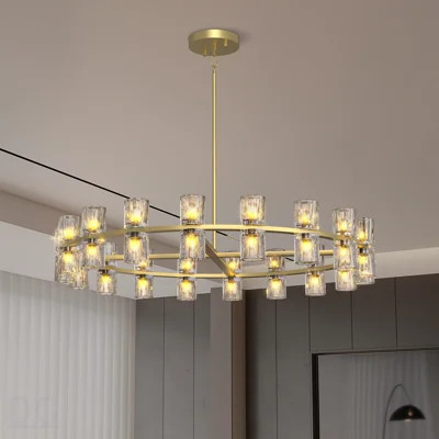 Modern 36" Gold Round Chandelier Light Fixture, K9 Crystal Chandeliers For Dining Room, Living Room, Dining Room Chandeliers Over Table, Chandelier Fo | Wayfair North America