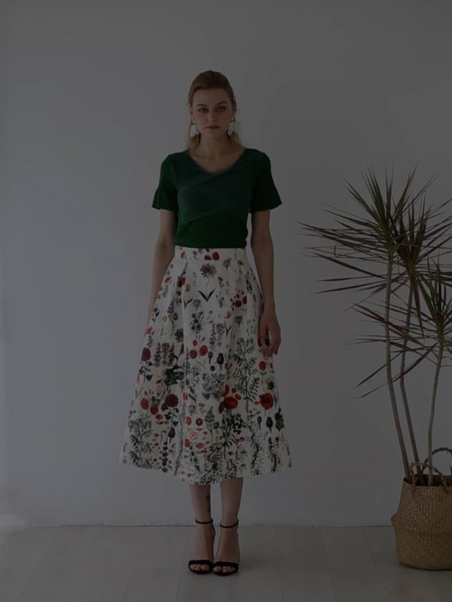 Multi Floral Print Embossed Midi Skirt | Chicwish