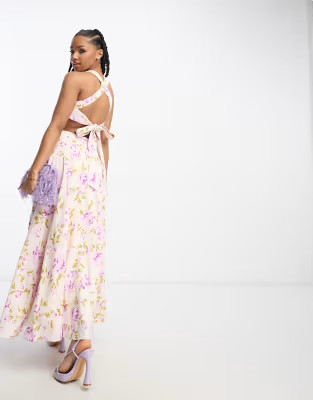 Forever New halter neck open back maxi dress in lilac floral | ASOS (Global)