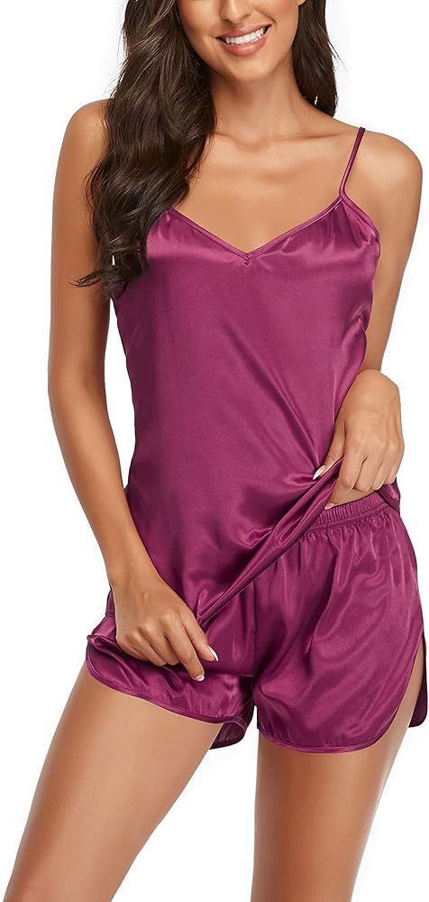 CULAYII Womens Sleepwear Sexy Lingerie Satin Pajamas Cami Shorts Set Nightwear Pajamas for Women ... | Amazon (US)