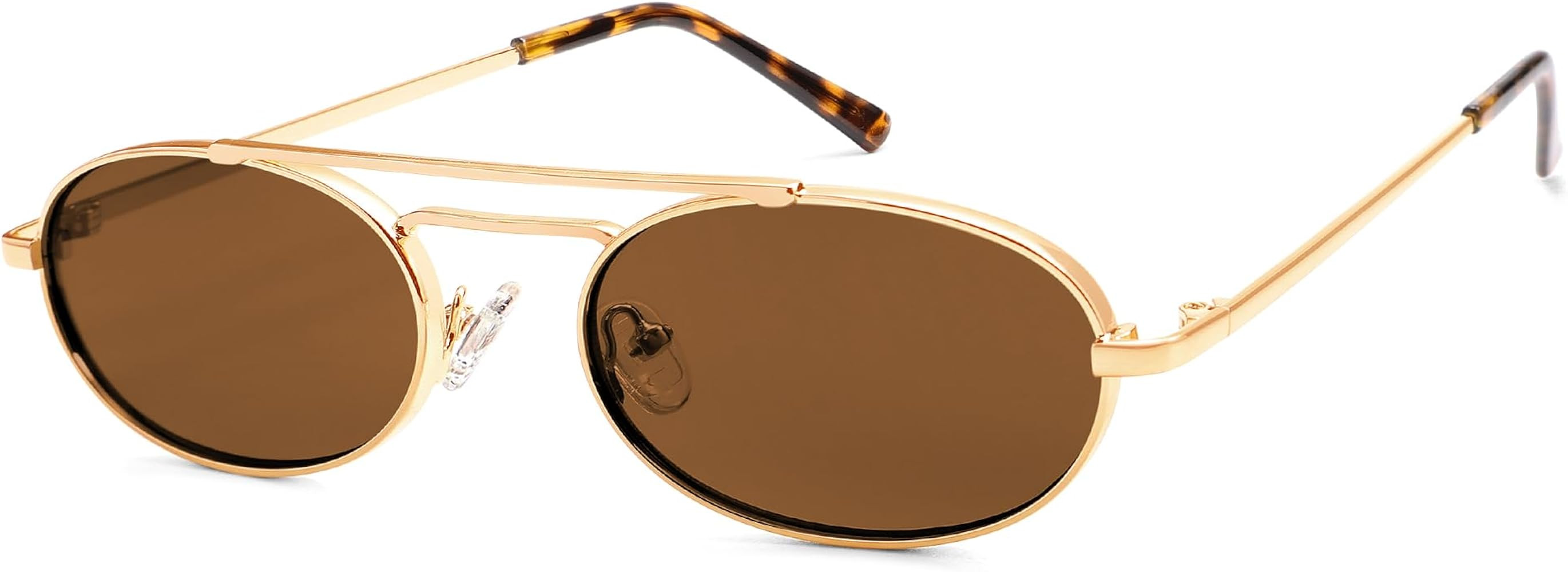 Oval Trendy Retro sunglasses Double bridge for women men 90S Narrow Vintage Small Sunnies AR81048 | Amazon (US)