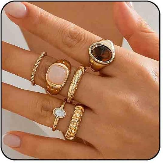 Sora Tuki Chunky Gold Rings for Women Non Tarnish Big Gemstone Rings Set Adjustable Thick Silver ... | Amazon (US)