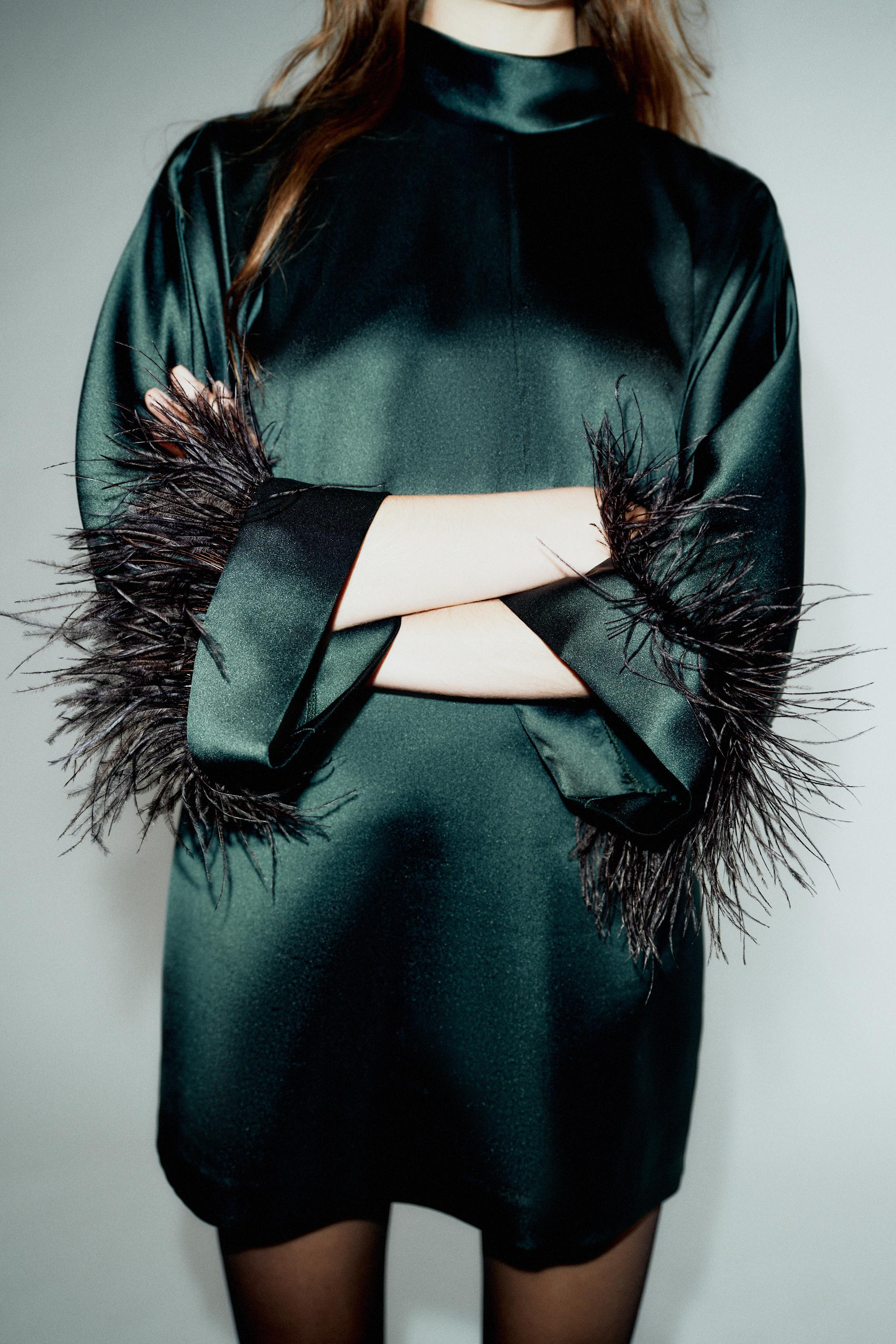 FEATHER SATIN EFFECT SHORT DRESS | Zara US