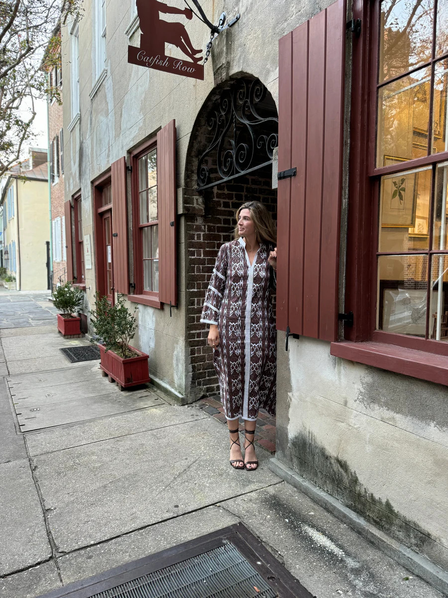 Harriett Maxi Dress Brown Aztec | Madison Mathews
