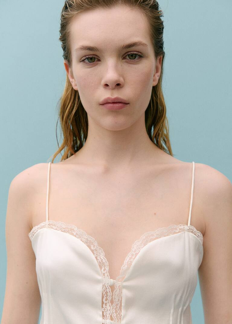 Silk lace top -  Women | Mango United Kingdom | MANGO (UK)