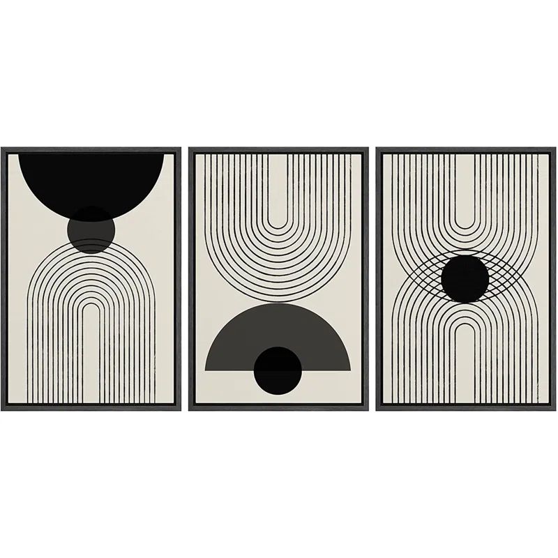 16" W x 24" H SIGNLEADER Framed Canvas Print Wall Art Black Semi-Circle An Line Parabola Abstract... | Wayfair Professional