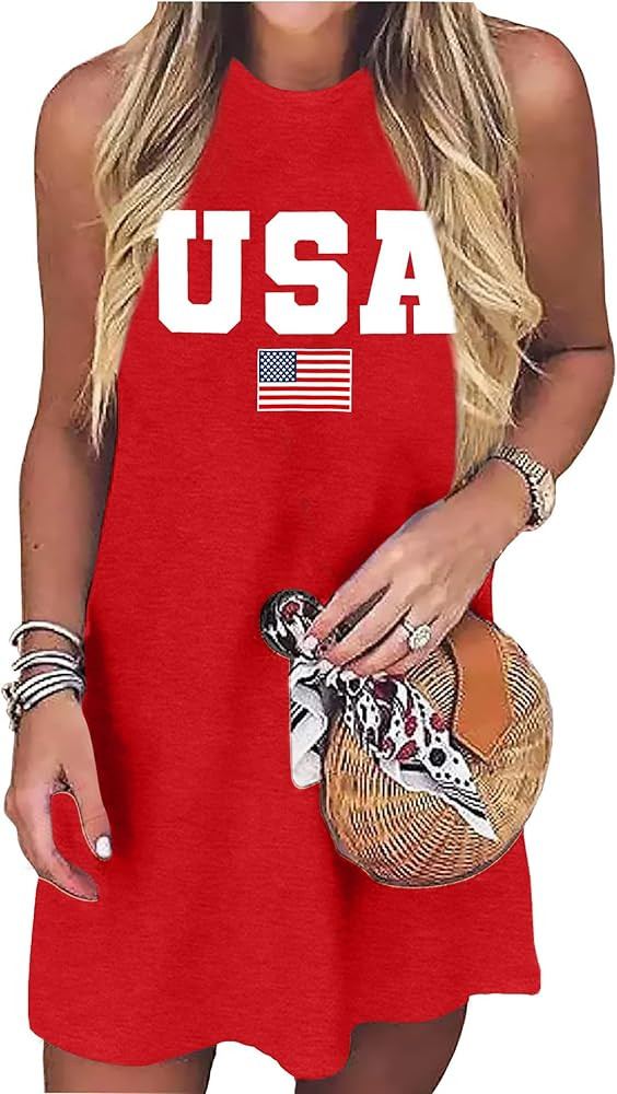 VVNTY American Flag Tank Dress Women: 4th of July Shirts Sleeveless Patriotic USA Flag Tees Casua... | Amazon (US)
