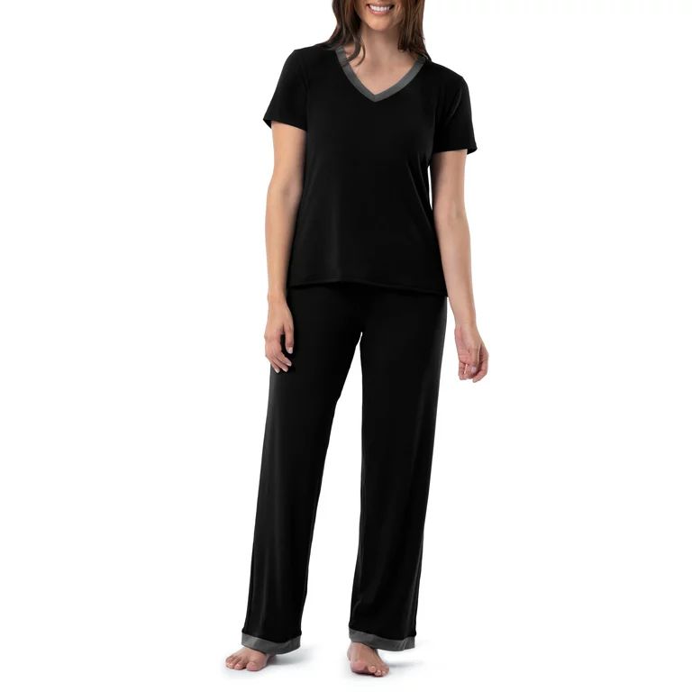 Fruit of the Loom Women's and Women's Plus Soft & Breathable V-Neck Pajama Set, 2-Piece | Walmart (US)