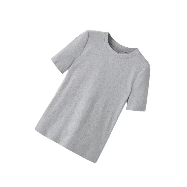 Casual Solid Round Neck Tee Short Sleeve Light Grey Women T-Shirts (Women's) | Walmart (US)