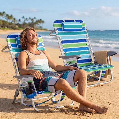 Outdoor Lightweight Folding Beach Chair with 5 Reclining Positions, Metal Frame Lounge Chair with Backpack Straps, Cup Holder & Towel Bar for Camping | Target