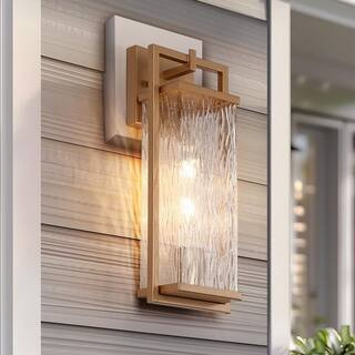 LNC Modern Dark Gold Hardwired Wall Lantern Sconce with Textured Glass Shade Outdoor Wall Mount L... | The Home Depot