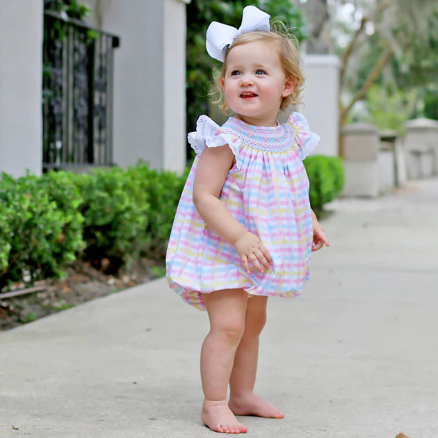 Geometric Smocked Spring Plaid Bubble | Classic Whimsy