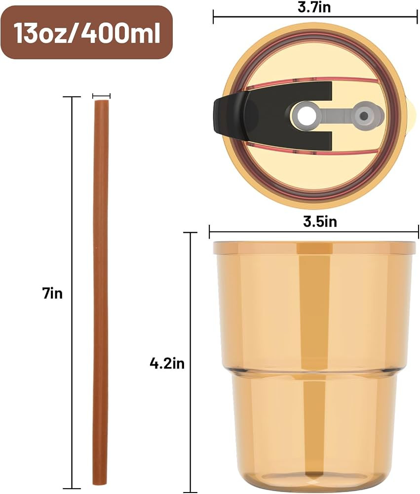 Luxfuel 13 oz Tumbler Water Glass Cups with Straw & Lid, Reusable Iced Coffee, Tea Cups, Leak-Pro... | Amazon (US)