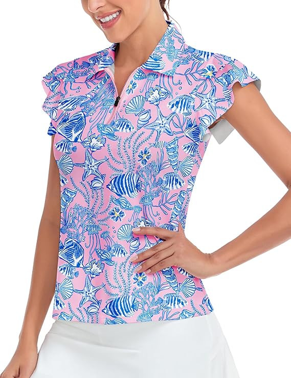 Soneven Womens Petal Sleeve Golf Shirts Moisture Wicking Lady Golf Apparel Print Tennis Sport T S... | Amazon (US)