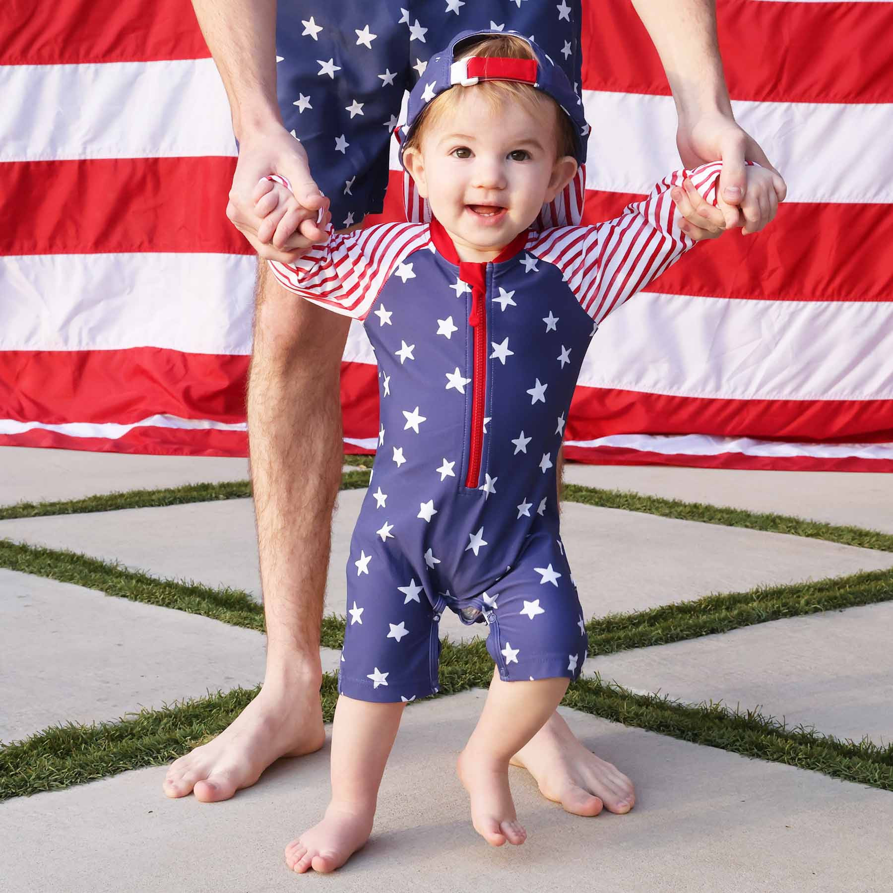 Long Sleeve Rash Guard Swim Romper Shortie | Star-Spangled Summer | Caden Lane