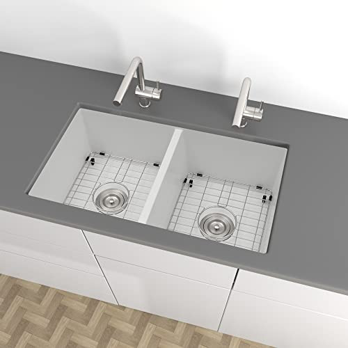 Lonsince Double Bowl Kitchen Sink,White Undermount Kitchen Sink 30 X 18 inch,Double Bowl Undermou... | Amazon (US)
